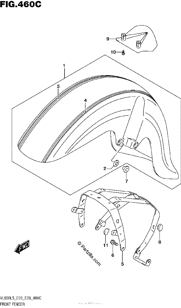 Diagrama de FRONT FENDER VL800TL5 E03