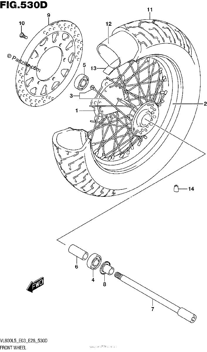 Diagrama de FRONT WHEEL VL800TL5 E28
