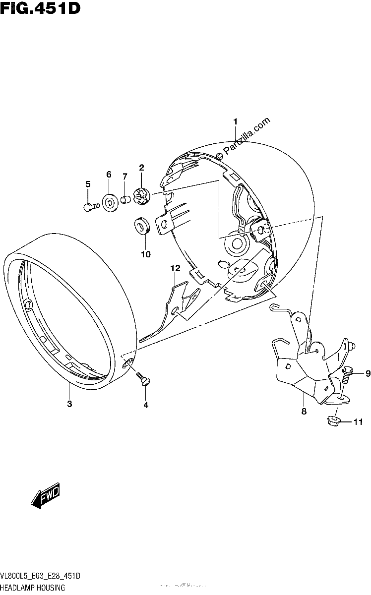 Diagrama de HEADLAMP HOUSING VL800TL5 E28