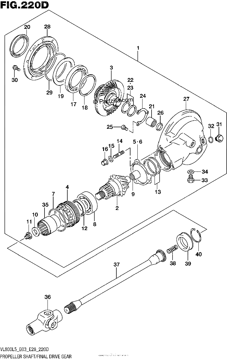 Diagrama de PROPELLER SHAFT FINAL DRIVE GEAR VL800TL5 E28
