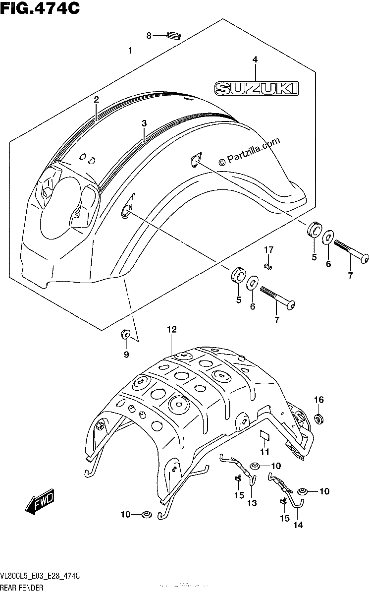 Diagrama de REAR FENDER VL800TL5 E03