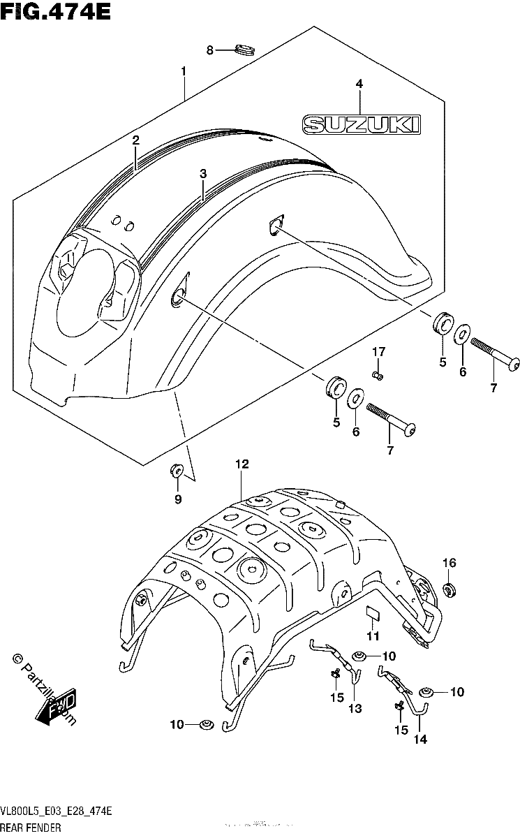 Diagrama de REAR FENDER VL800TL5 E33