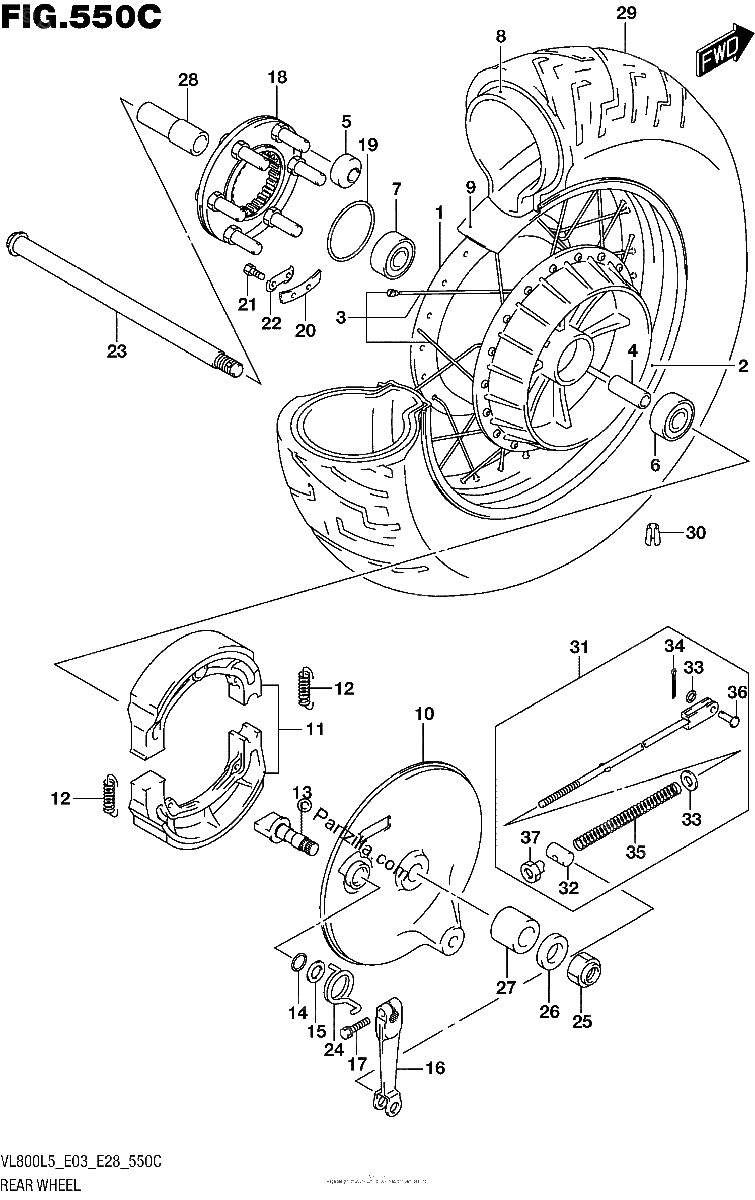 Diagrama de REAR WHEEL VL800TL5 E03