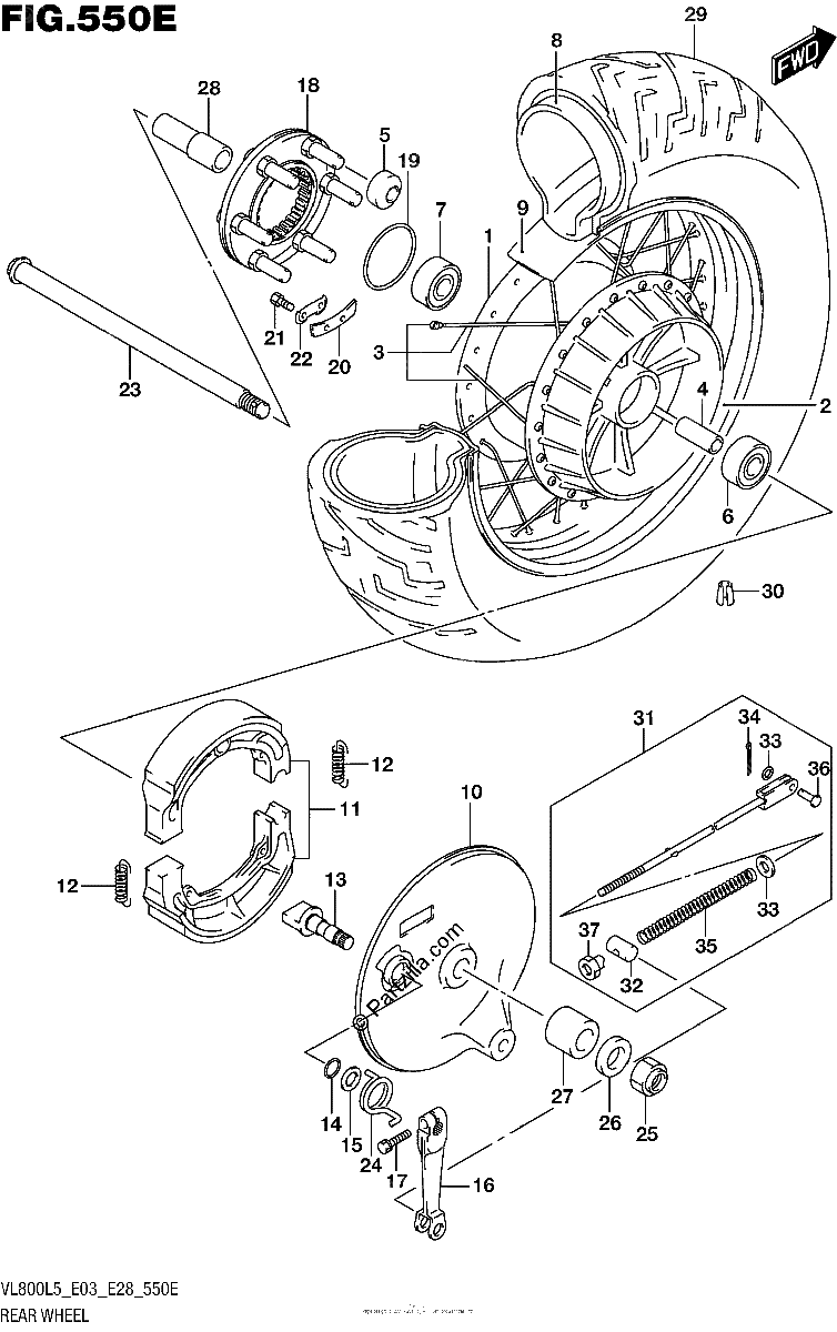 Diagrama de REAR WHEEL VL800TL5 E33