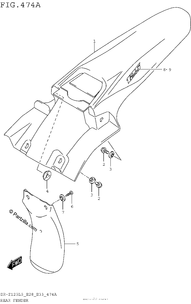 Diagrama de REAR FENDER DR Z125L5 E28
