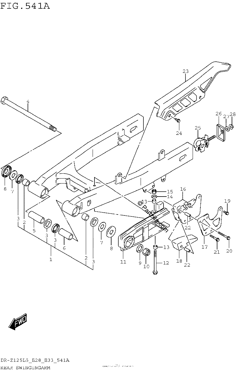 Diagrama de REAR SWINGINGARM DR Z125L5 E28
