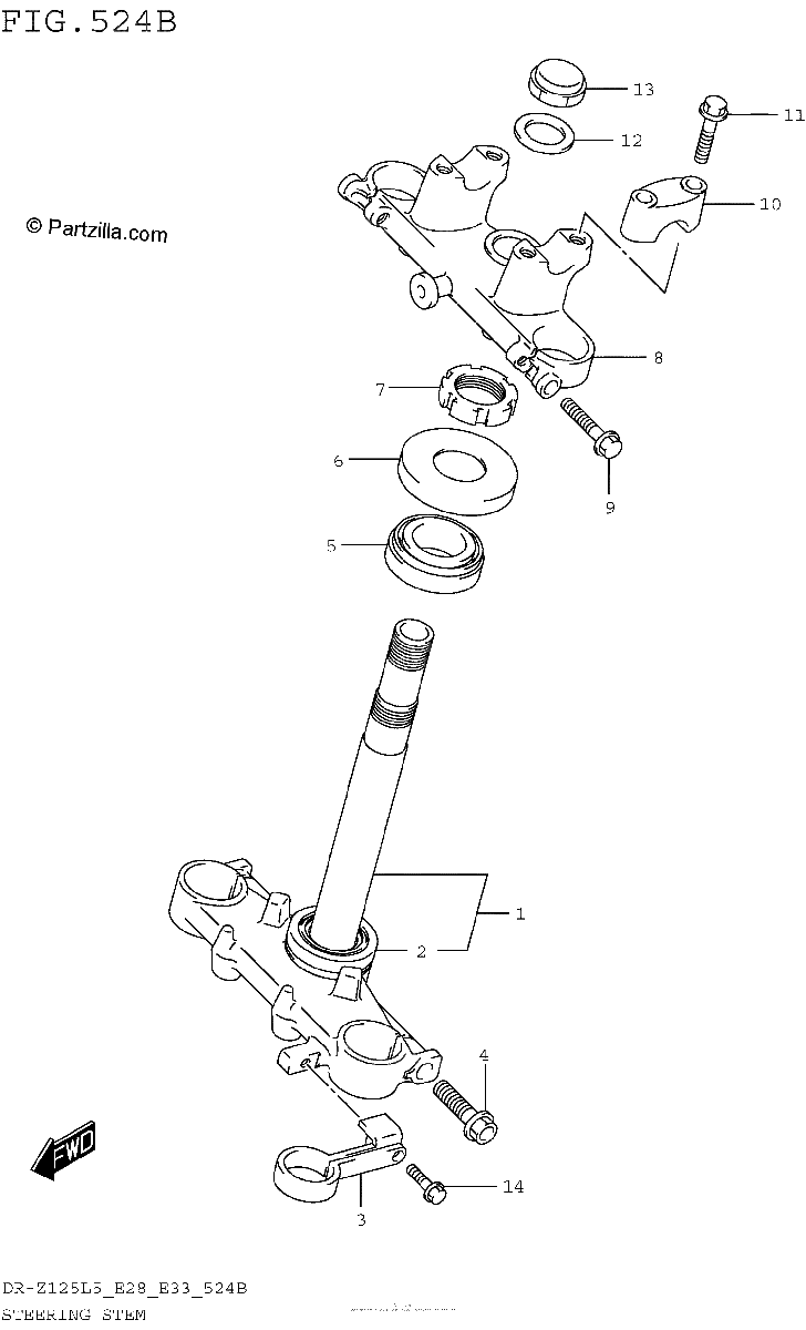 Diagrama de STEERING STEM DR Z125L5 E33