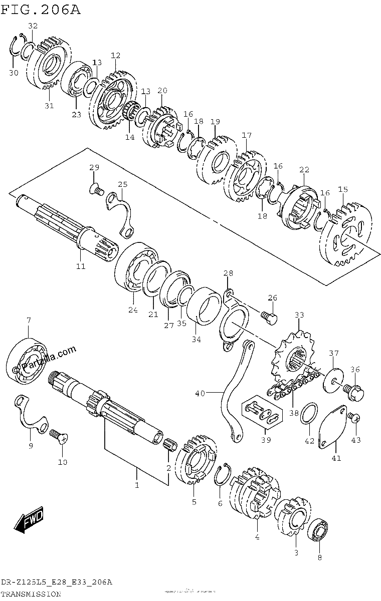 Diagrama de TRANSMISSION DR Z125L5 E28