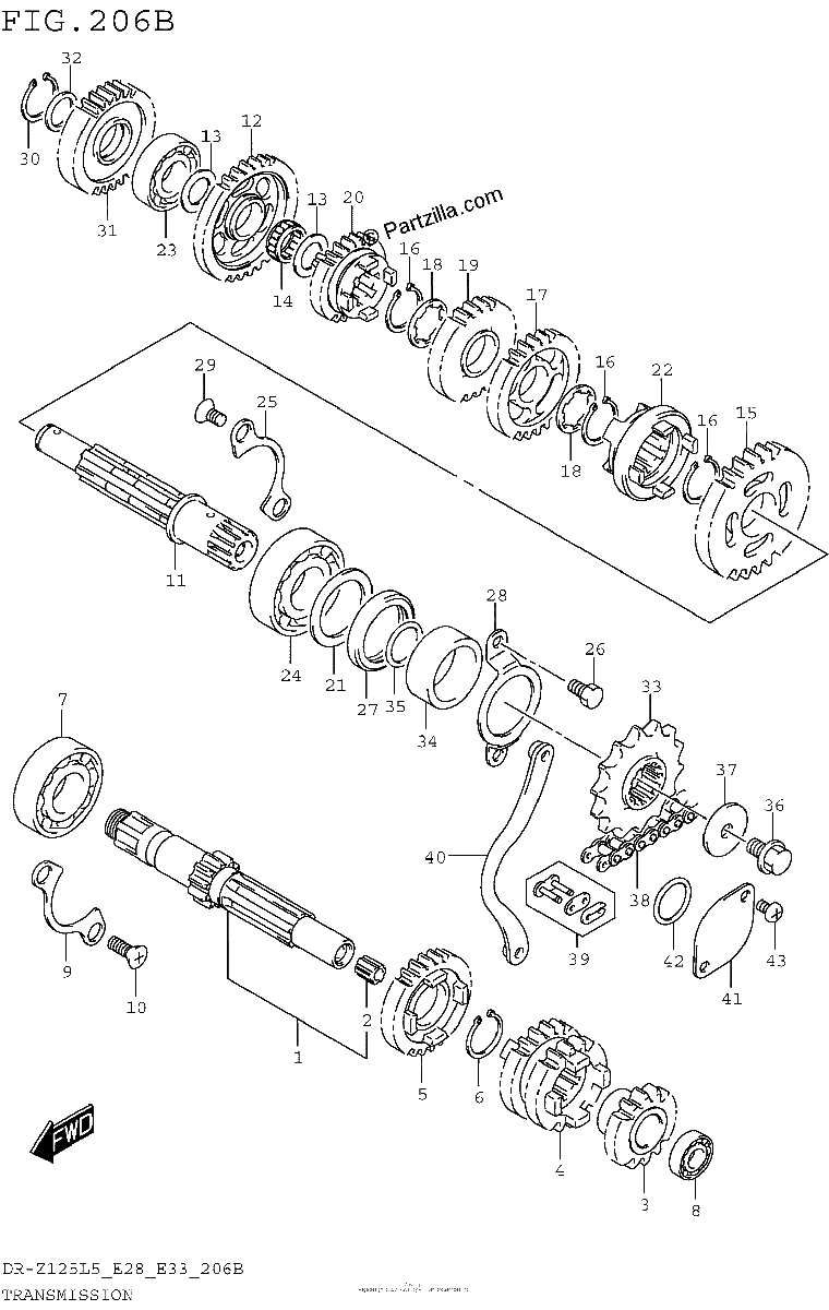 Diagrama de TRANSMISSION DR Z125L5 E33