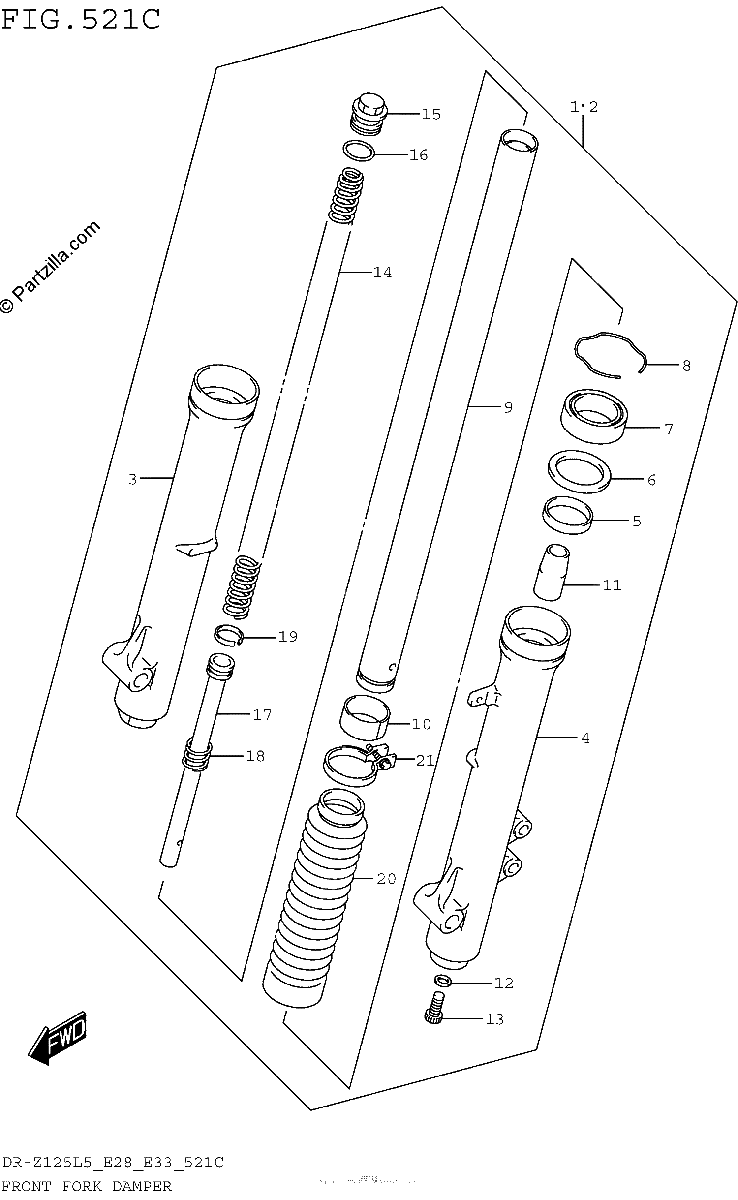 Diagrama de FRONT FORK DAMPER DR Z125LL5 E28