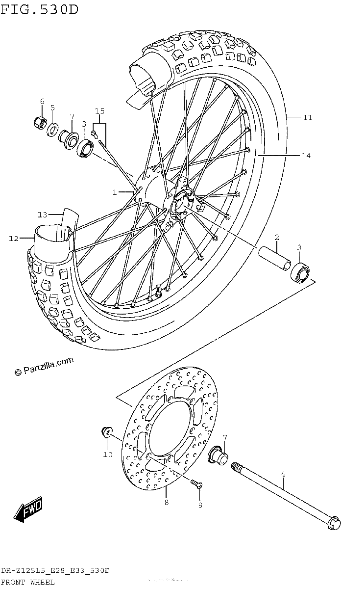 Diagrama de FRONT WHEEL DR Z125LL5 E33