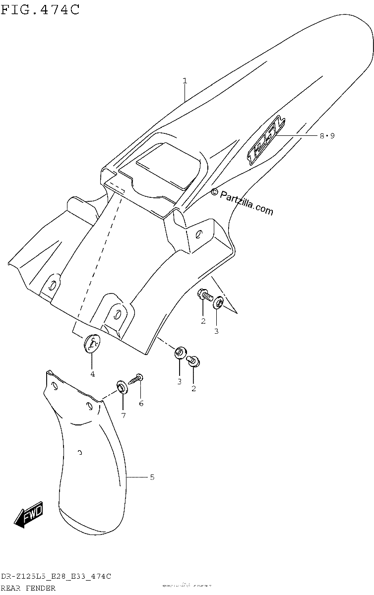 Diagrama de REAR FENDER DR Z125LL5 E28