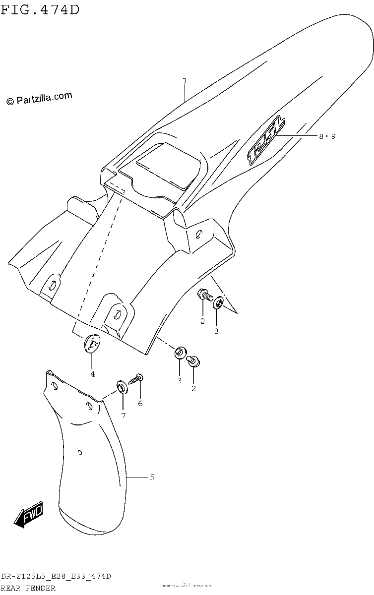 Diagrama de REAR FENDER DR Z125LL5 E33