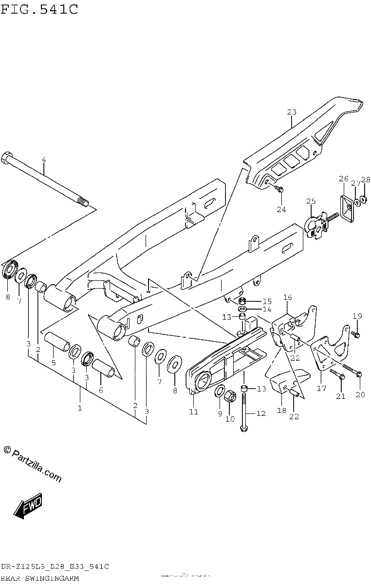 Diagrama de REAR SWINGINGARM DR Z125LL5 E28