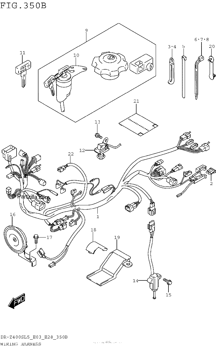 Diagrama de WIRING HARNESS DR Z400SL5 E28