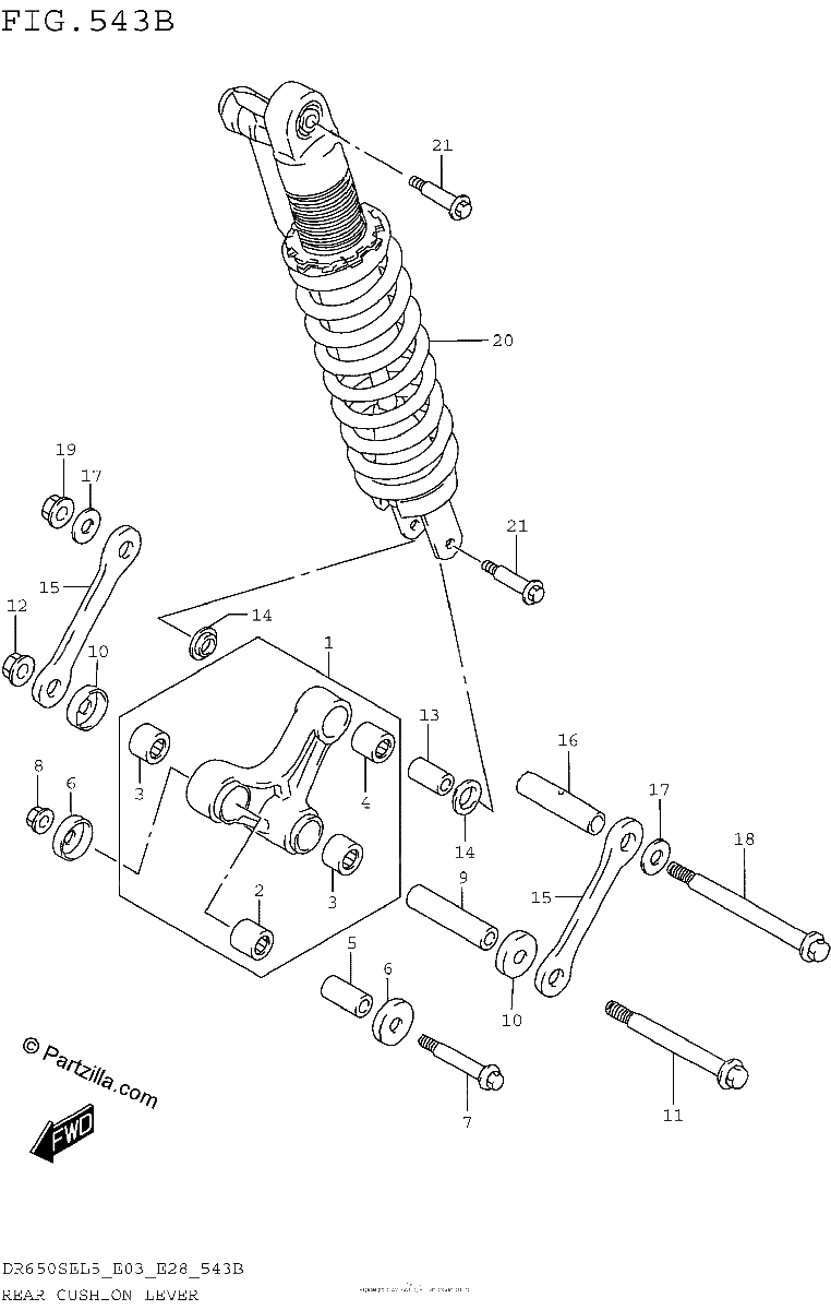 Diagrama de REAR CUSHION LEVER DR650SEL5 E28