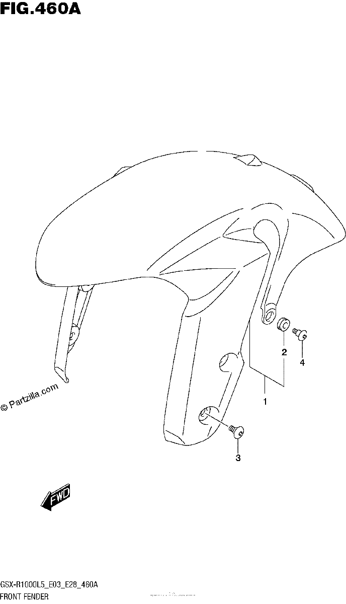 Diagrama de FRONT FENDER GSX R1000L5 E03