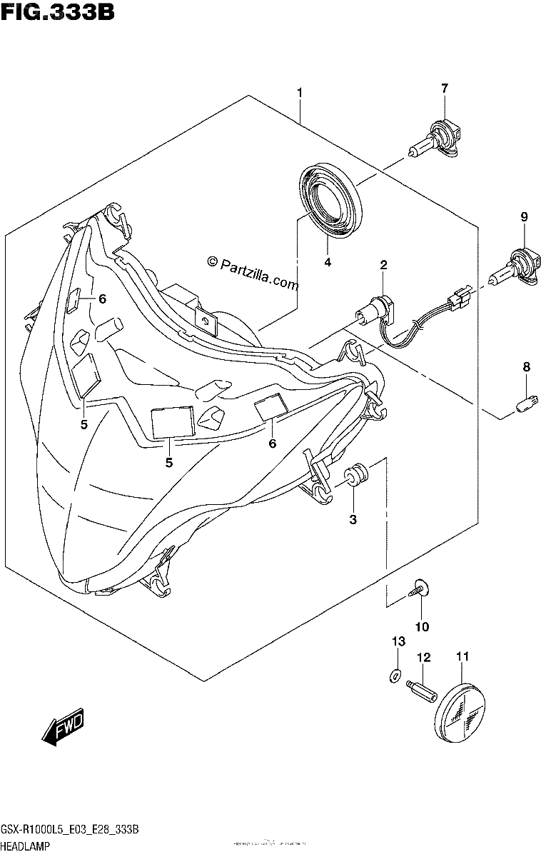 Diagrama de HEADLAMP GSX R1000L5 E28