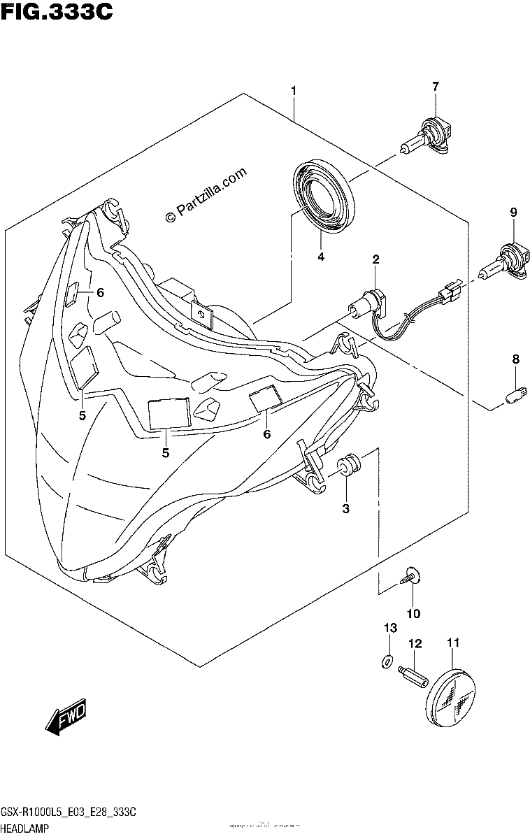 Diagrama de HEADLAMP GSX R1000L5 E33
