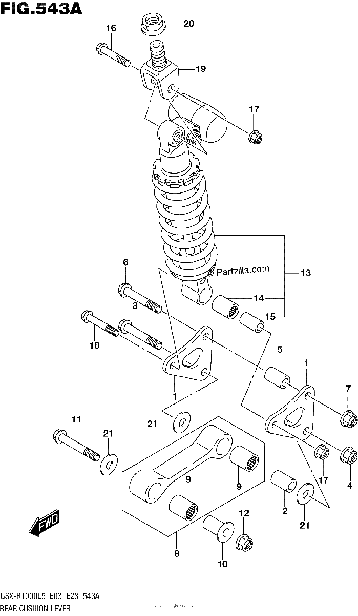 Diagrama de REAR CUSHION LEVER GSX R1000L5 E03