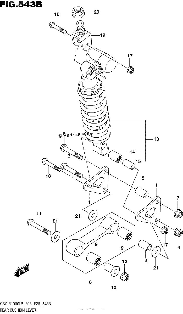 Diagrama de REAR CUSHION LEVER GSX R1000L5 E28