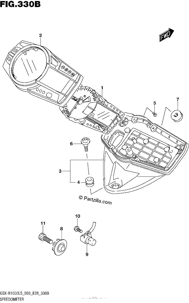 Diagrama de SPEEDOMETER GSX R1000L5 E28