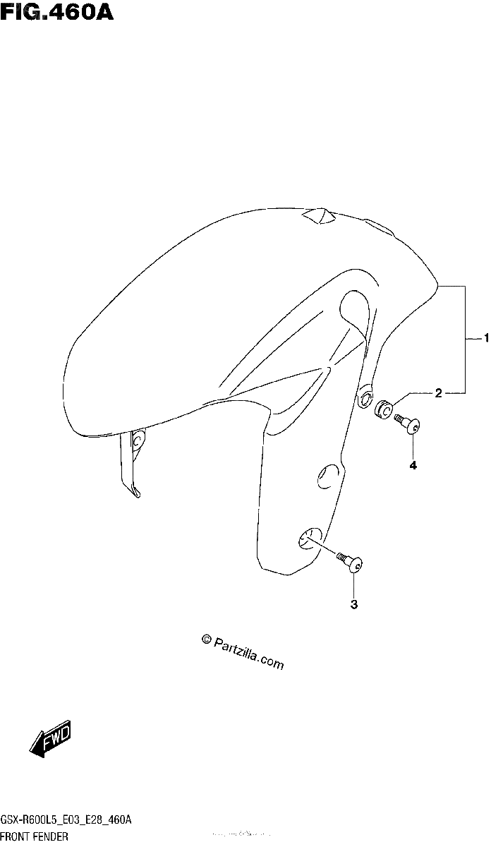 Diagrama de FRONT FENDER GSX R600L5 E03