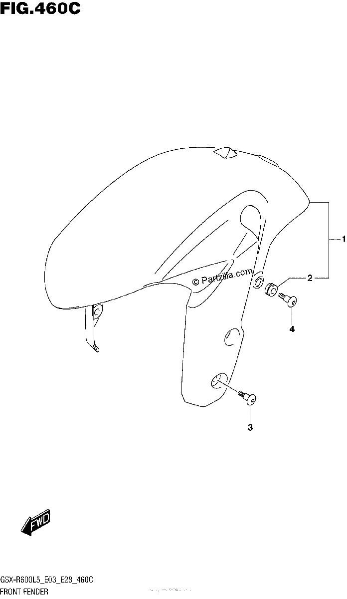 Diagrama de FRONT FENDER GSX R600L5 E33