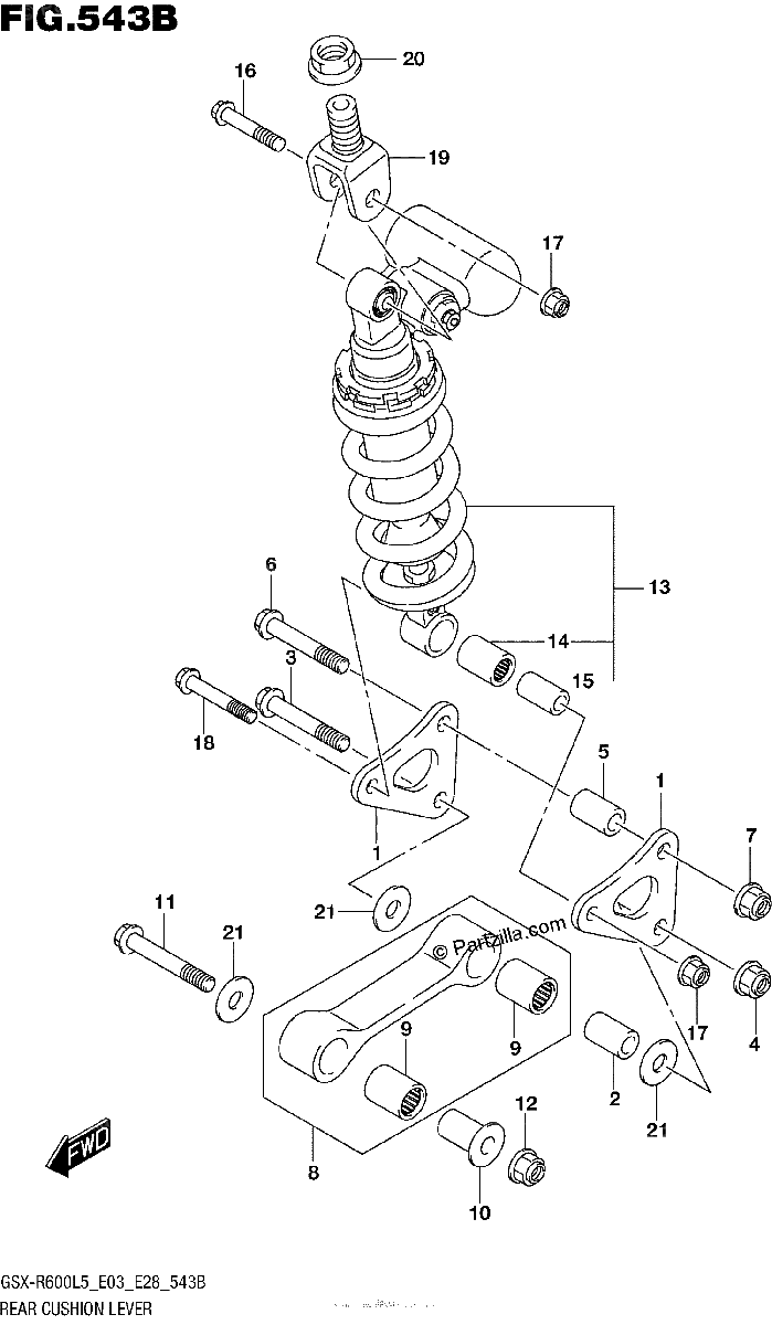 Diagrama de REAR CUSHION LEVER GSX R600L5 E28
