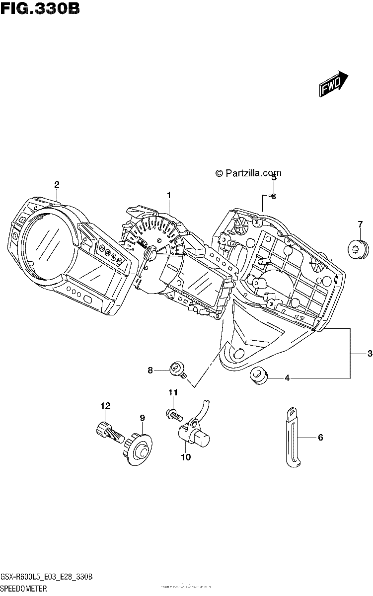 Diagrama de SPEEDOMETER GSX R600L5 E28