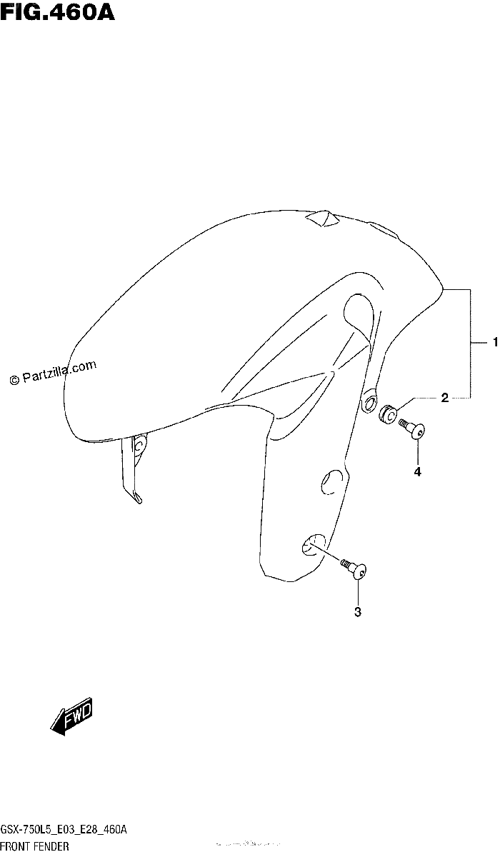 Diagrama de FRONT FENDER GSX R750L5 E03