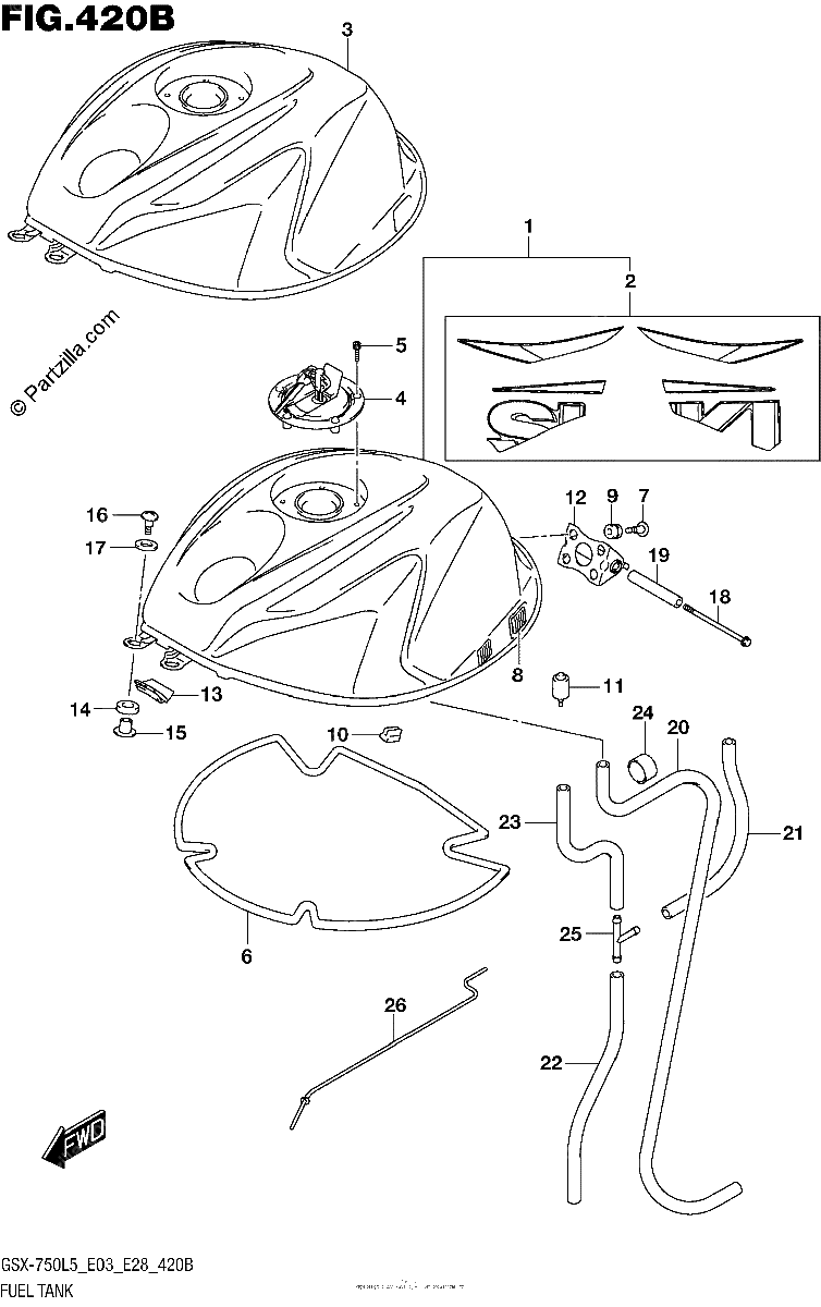 Diagrama de FUEL TANK GSX R750L5 E28