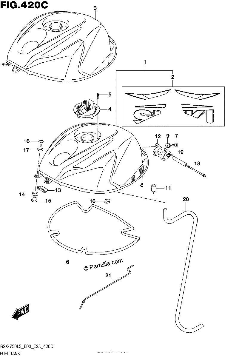 Diagrama de FUEL TANK GSX R750L5 E33
