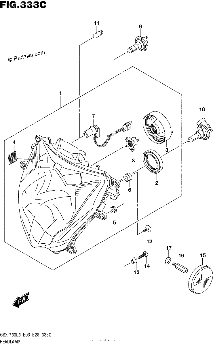 Diagrama de HEADLAMP GSX R750L5 E33