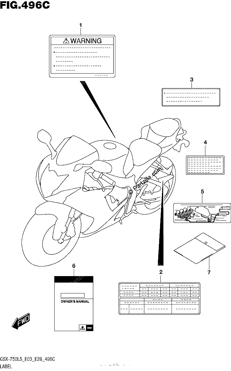 Diagrama de LABEL GSX R750L5 E33