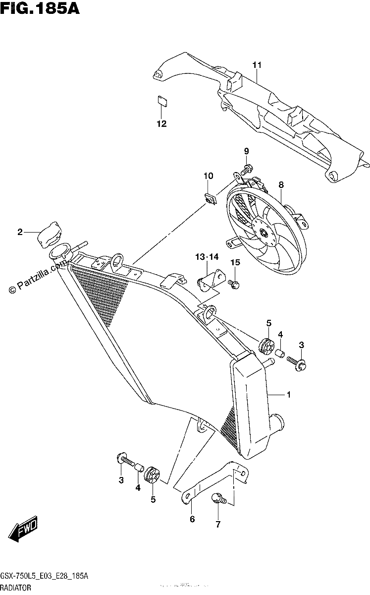 Diagrama de RADIATOR GSX R750L5 E03