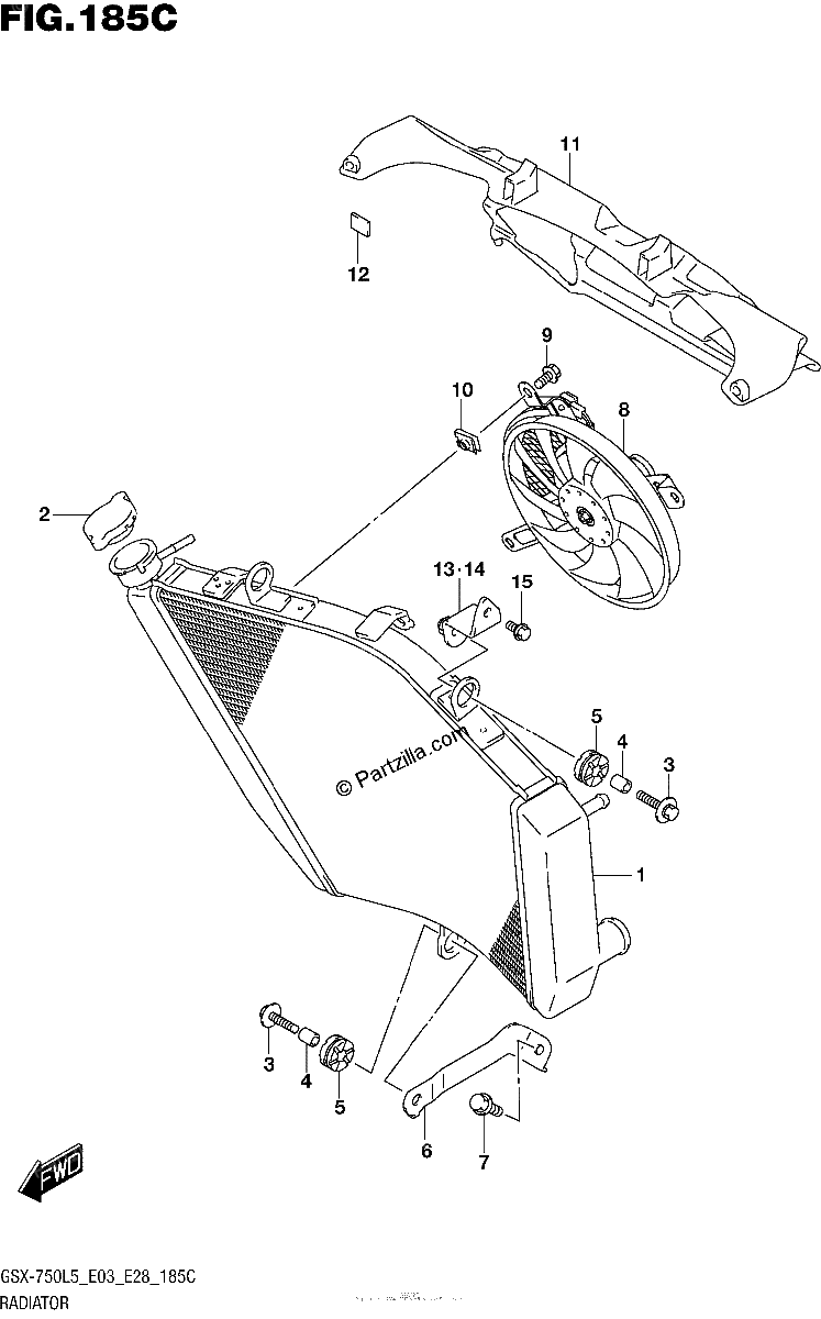 Diagrama de RADIATOR GSX R750L5 E33