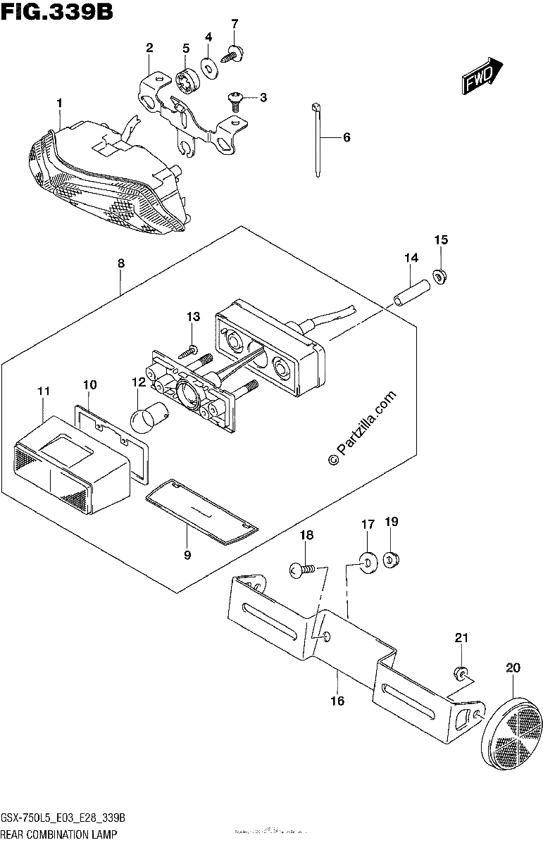 Diagrama de REAR COMBINATION LAMP GSX R750L5 E28