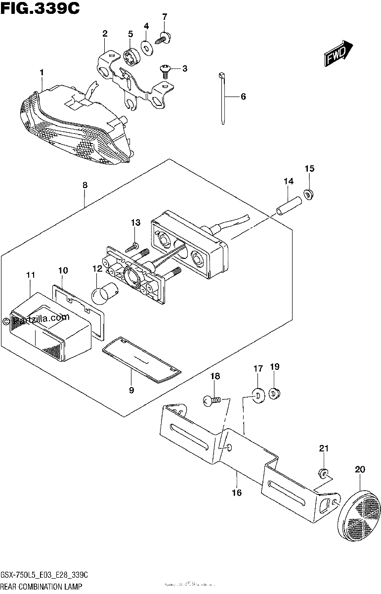 Diagrama de REAR COMBINATION LAMP GSX R750L5 E33