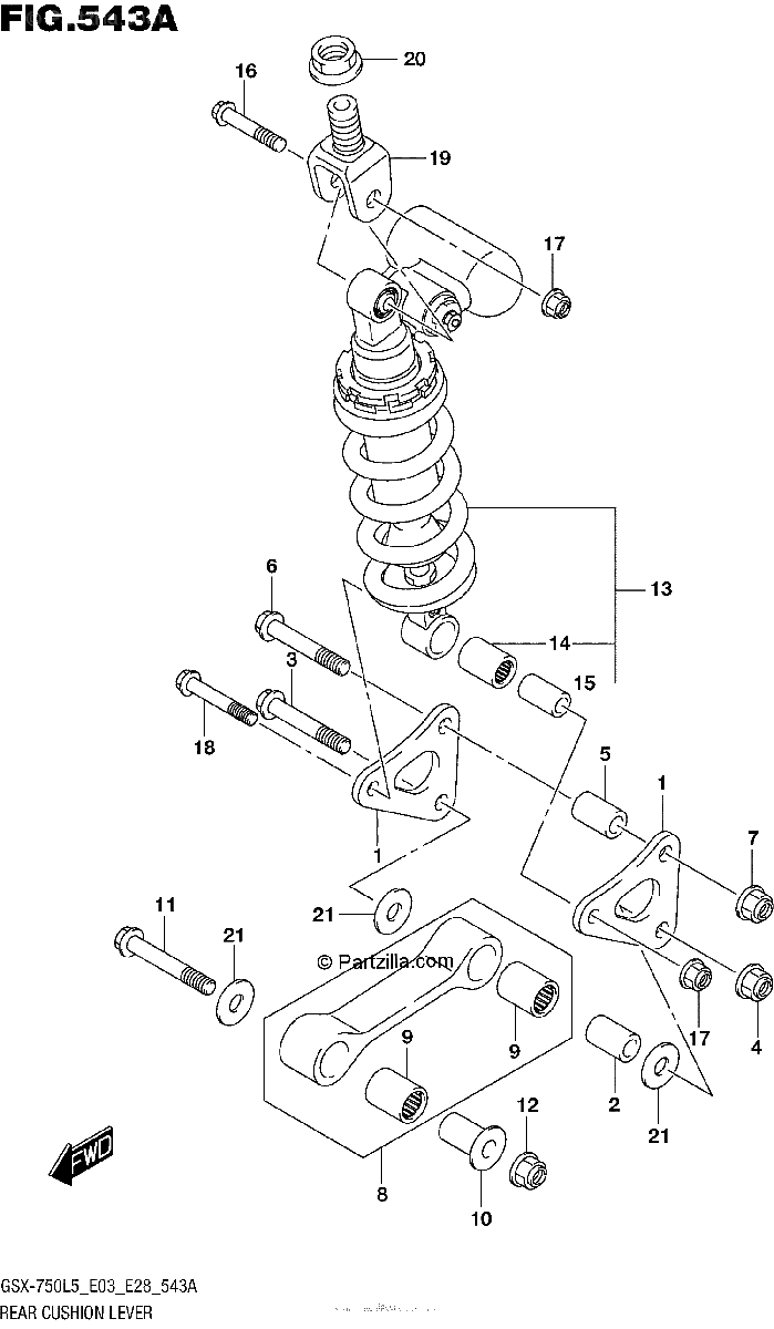 Diagrama de REAR CUSHION LEVER GSX R750L5 E03