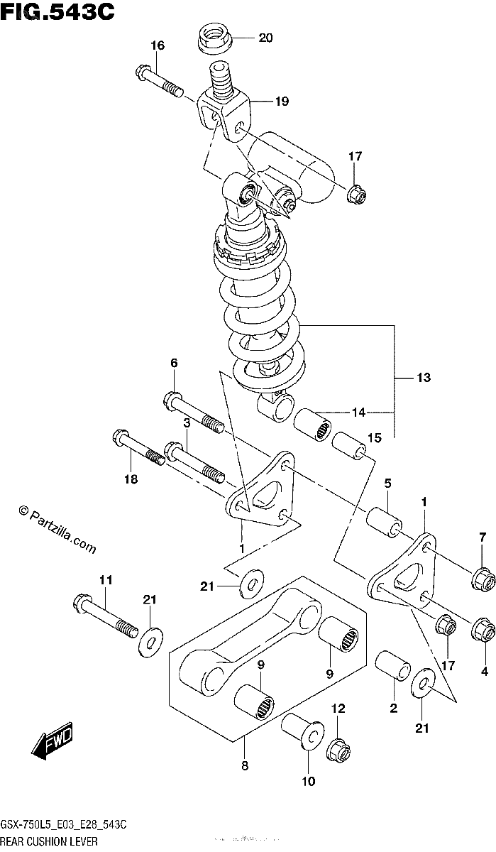 Diagrama de REAR CUSHION LEVER GSX R750L5 E33