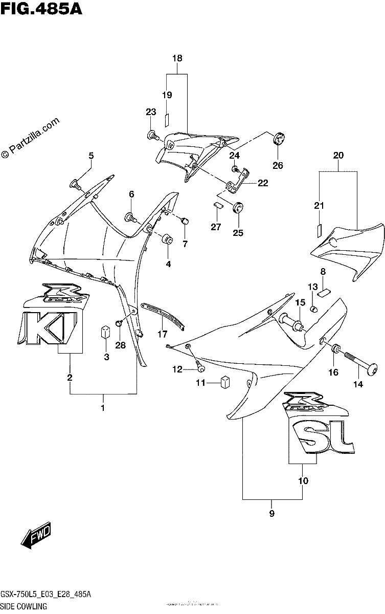 Diagrama de SIDE COWLING YSF