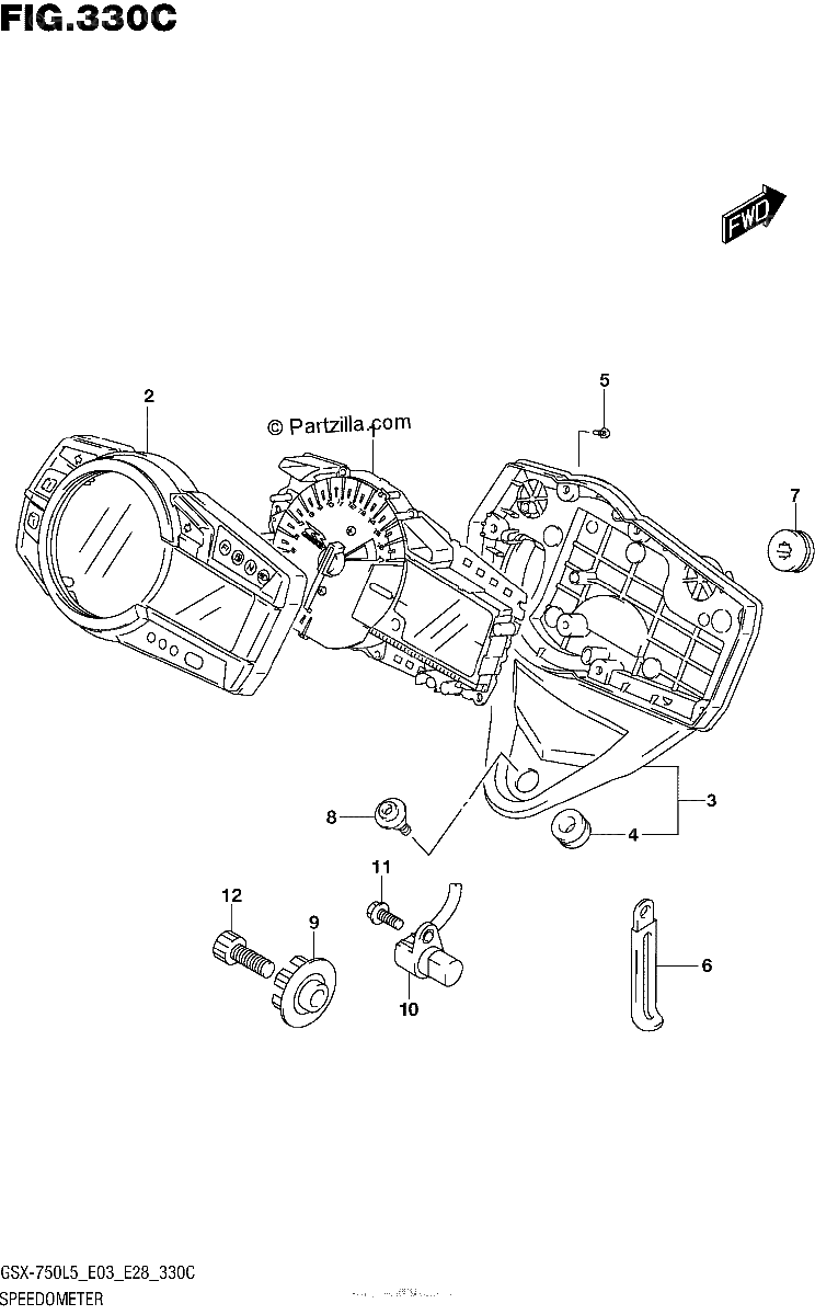 Diagrama de SPEEDOMETER GSX R750L5 E33