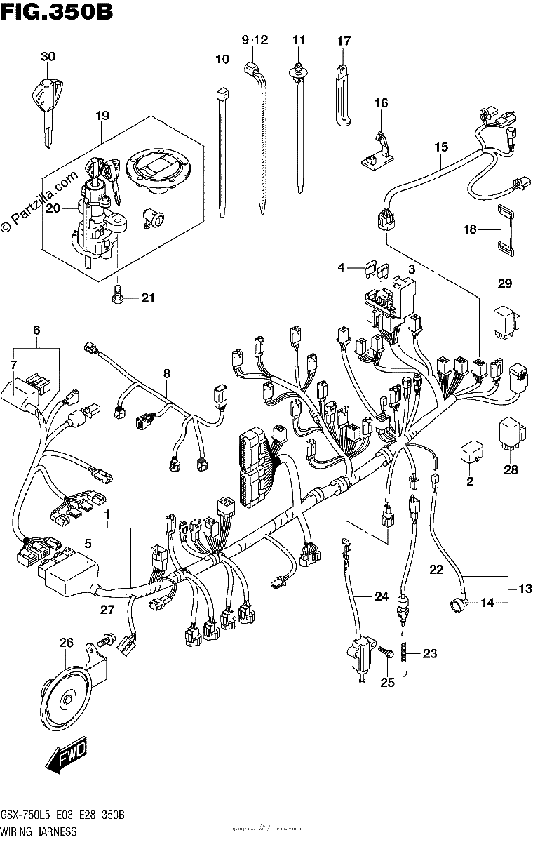 Diagrama de WIRING HARNESS GSX R750L5 E28