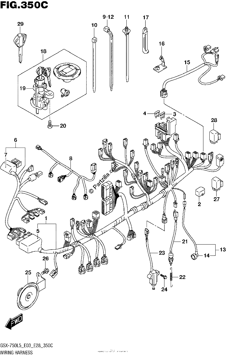 Diagrama de WIRING HARNESS GSX R750L5 E33