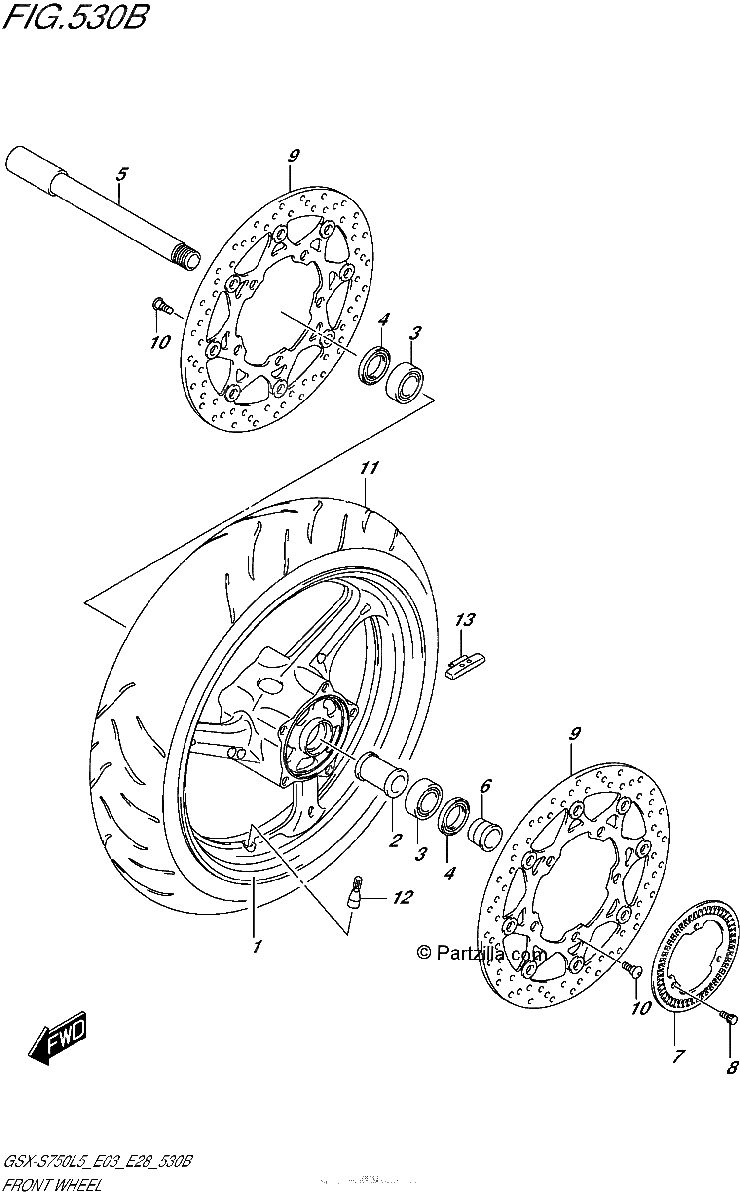 Diagrama de FRONT WHEEL GSX S750AL5 E28