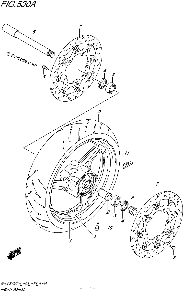 Diagrama de FRONT WHEEL GSX S750L5 E03