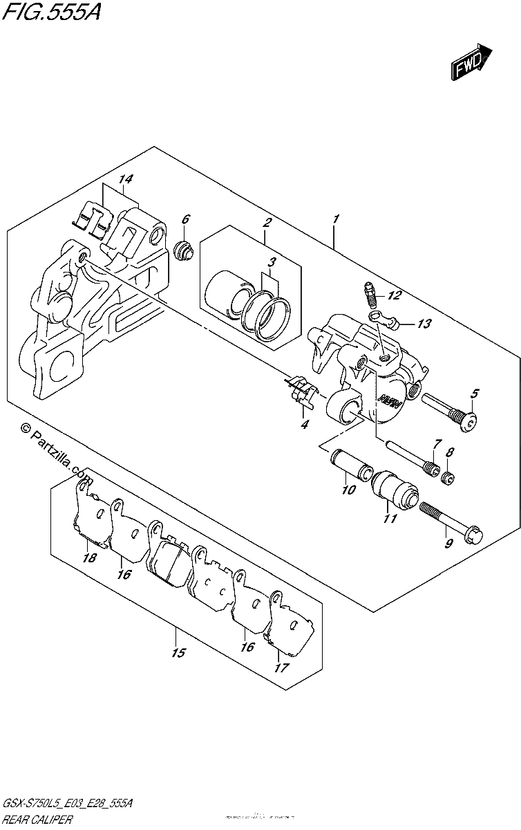 Diagrama de REAR CALIPER GSX S750L5 E03