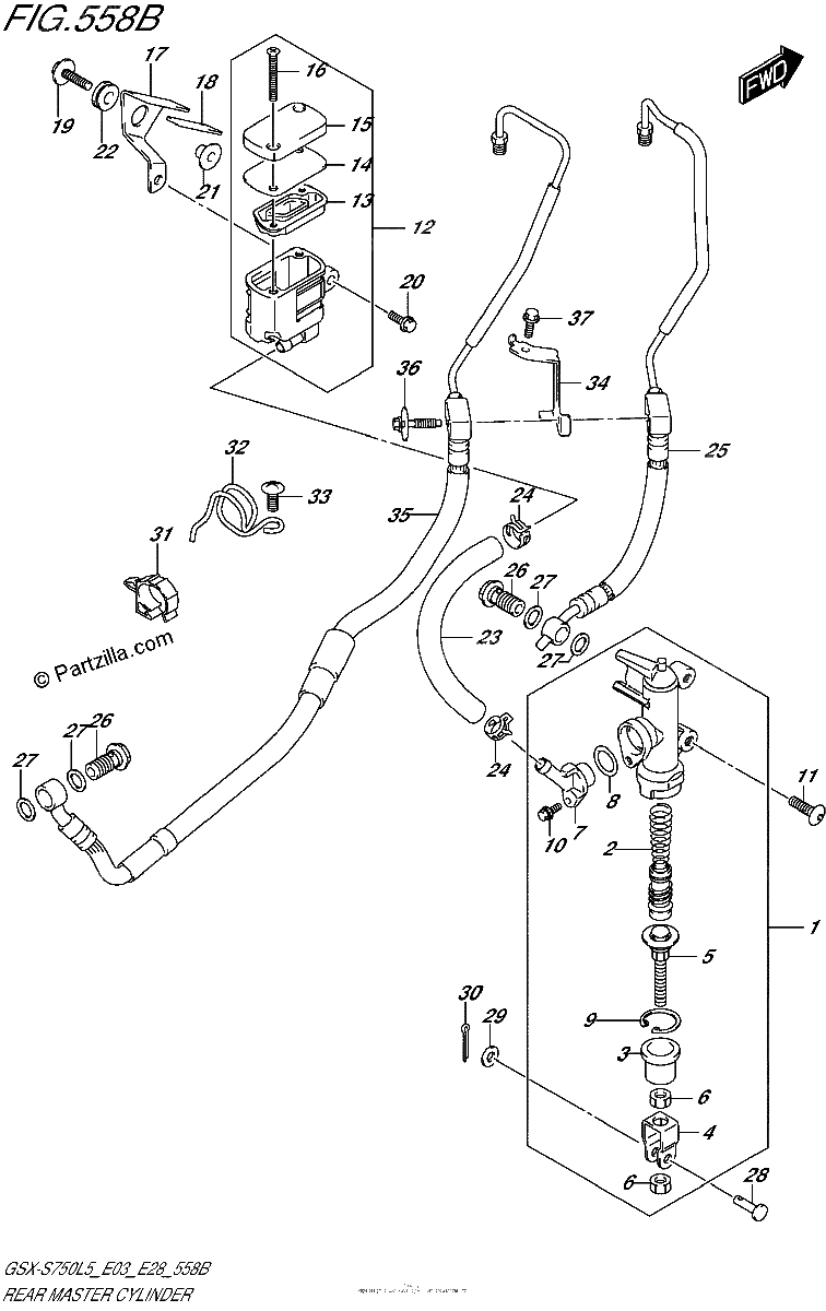 Diagrama de REAR MASTER CYLINDER GSX S750AL5 E28