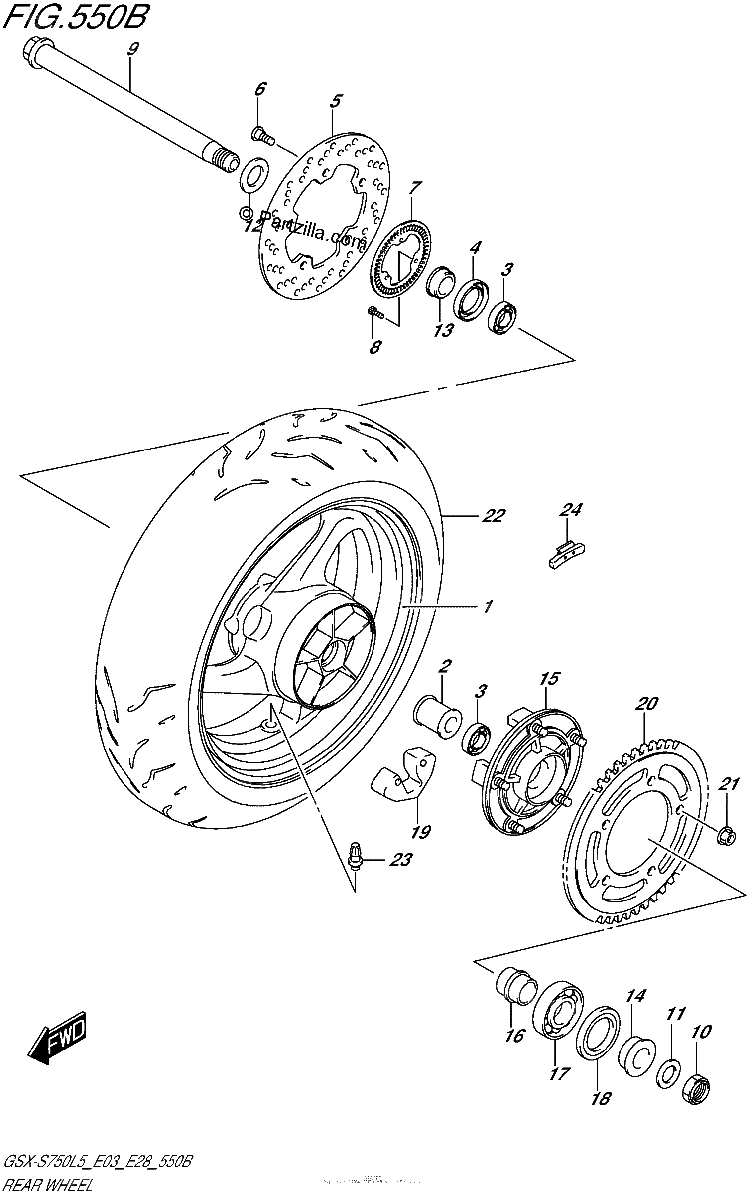 Diagrama de REAR WHEEL GSX S750AL5 E28